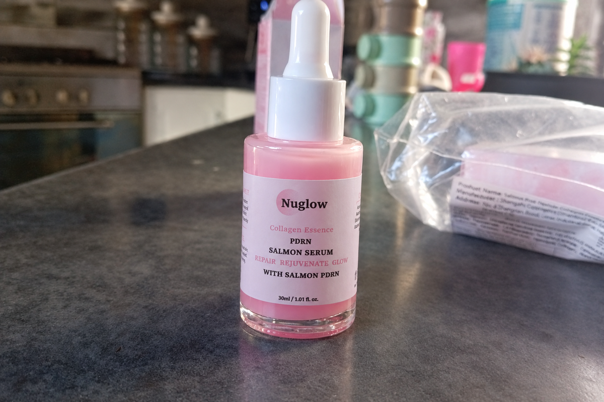 Kitchen counter bottle with Nuglow label